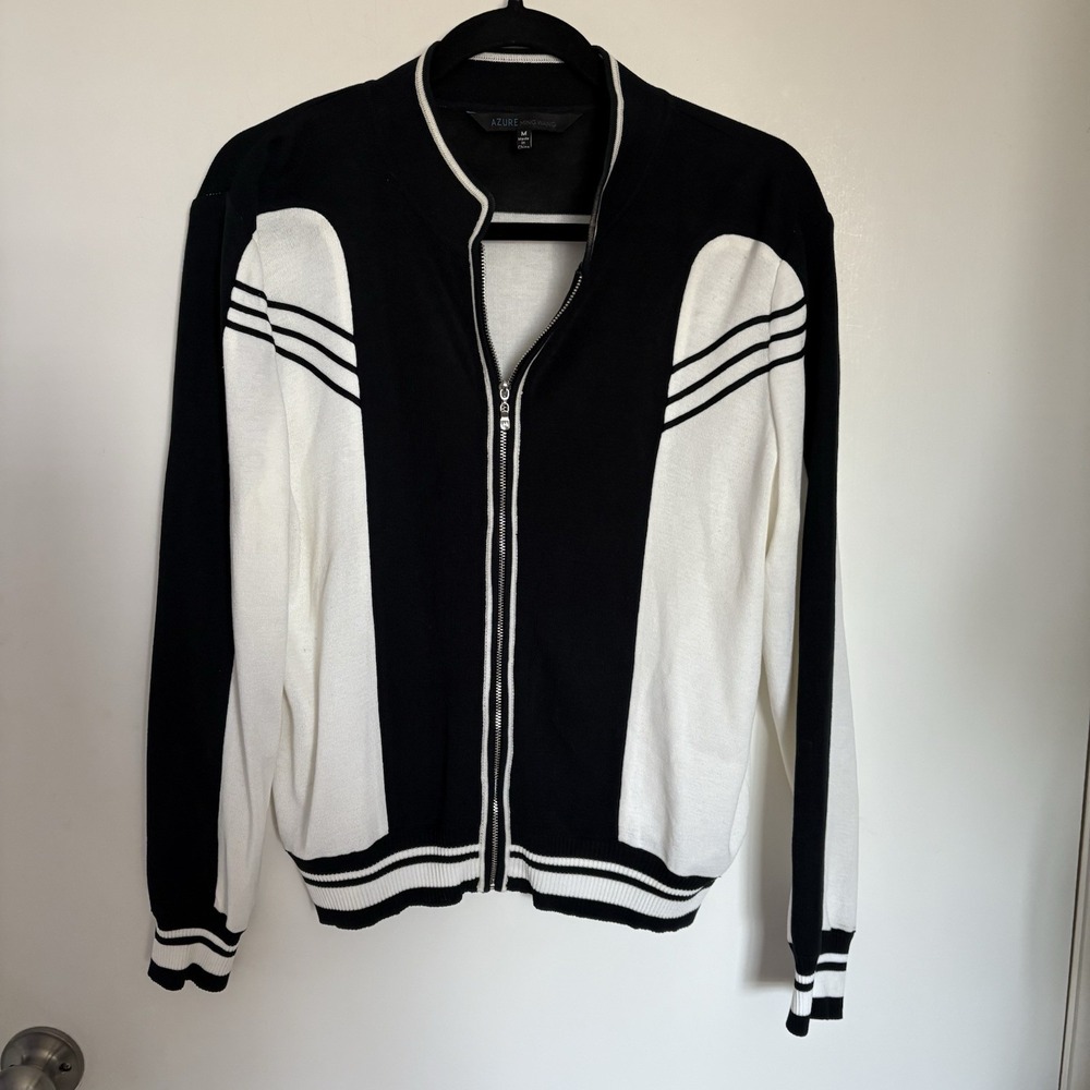 Azure Ming Wang Black and White Acrylic Zip Jacket Size Medium Career Blazer